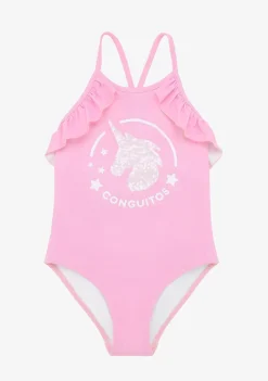 Conguitos Bañador De Niña Volante Rosa^ Baño