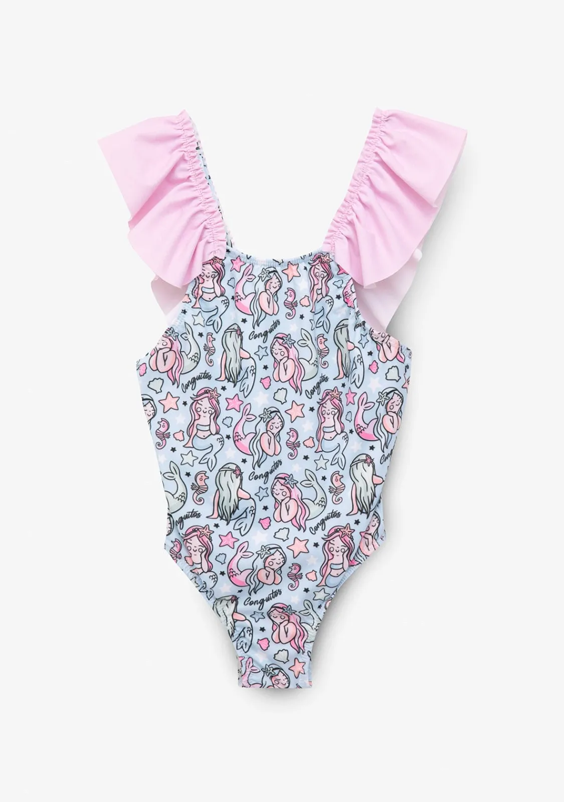 Conguitos Bañador Niña Con Estampado De Sirena Azul Claro Y Coletero^ Baño