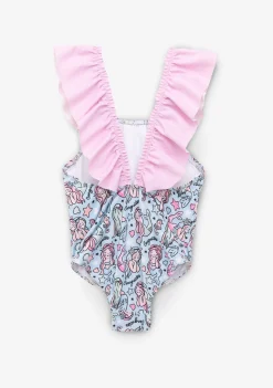 Conguitos Bañador Niña Con Estampado De Sirena Azul Claro Y Coletero^ Baño