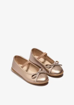 Conguitos Bailarina Lazo Strass Oro^ Zapatos De Ceremonia|Bailarinas