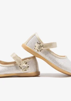 Conguitos Bailarinas De Bebé Flor Glitter Oro^ Bailarinas|Zapatos De Ceremonia