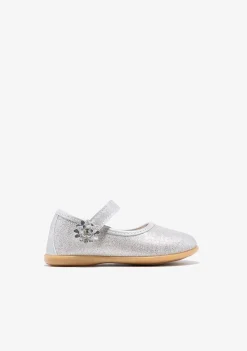 Conguitos Bailarinas De Bebé Flor Glitter Plata^ Bailarinas|Zapatos De Ceremonia