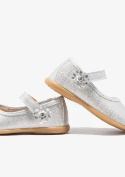 Conguitos Bailarinas De Bebé Flor Glitter Plata^ Bailarinas|Zapatos De Ceremonia