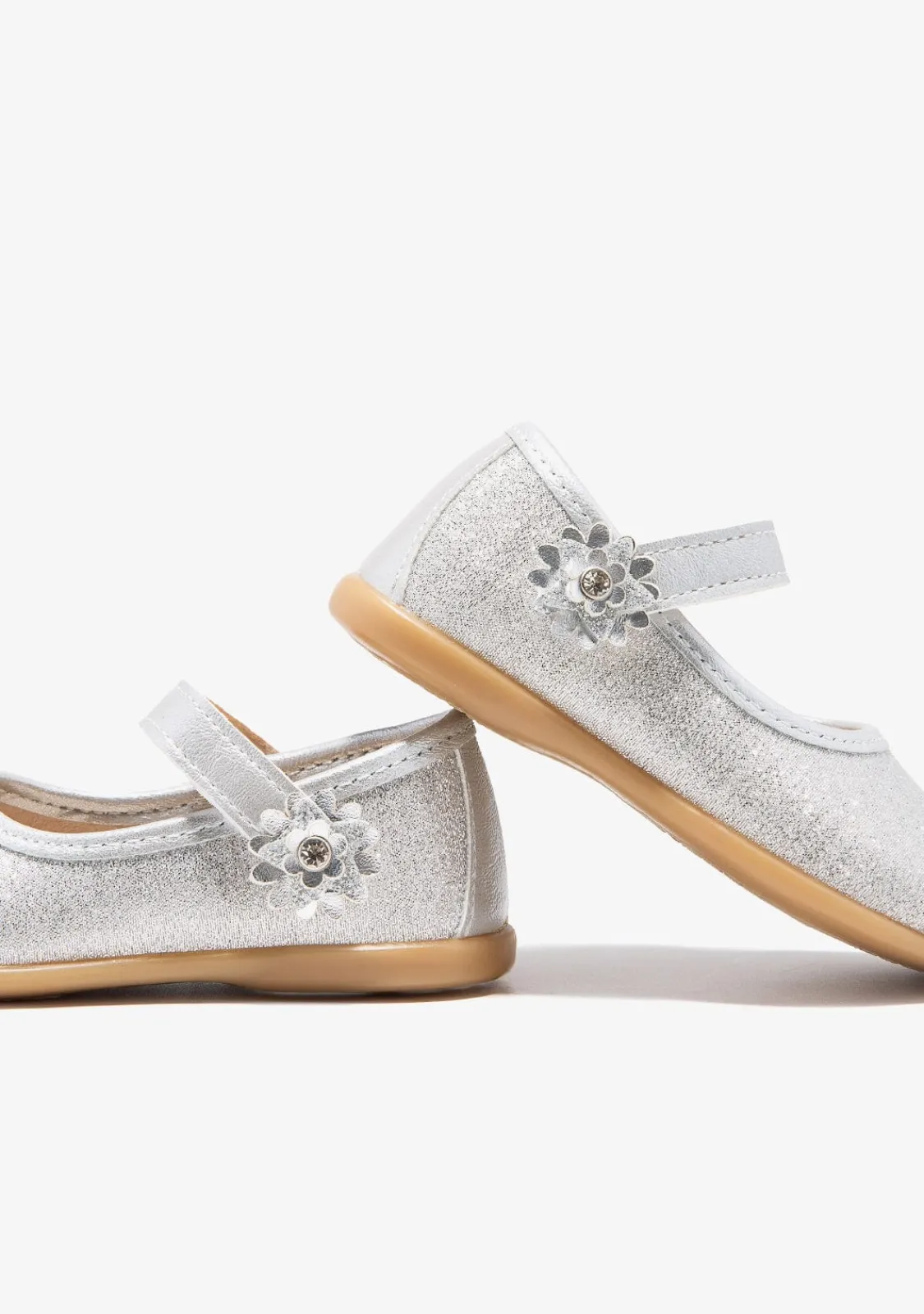 Conguitos Bailarinas De Bebé Flor Glitter Plata^ Bailarinas|Zapatos De Ceremonia