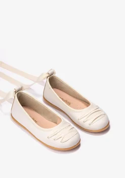 Conguitos Bailarinas De Niña Con Lazo Napa Beige B&W^ Zapatos|Zapatos De Ceremonia