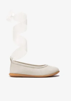 Conguitos Bailarinas De Niña Lazo Beige^ Zapatos De Ceremonia|Bailarinas