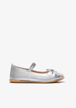 Conguitos Bailarinas De Niña Lazo Corazones Metalizado Plata^ Zapatos De Ceremonia|Bailarinas