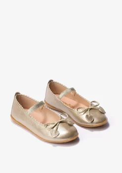 Conguitos Bailarinas De Niña Lazo Corazones Metalizado Platino^ Zapatos De Ceremonia|Bailarinas