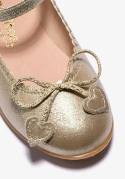 Conguitos Bailarinas De Niña Lazo Corazones Metalizado Platino^ Zapatos De Ceremonia|Bailarinas