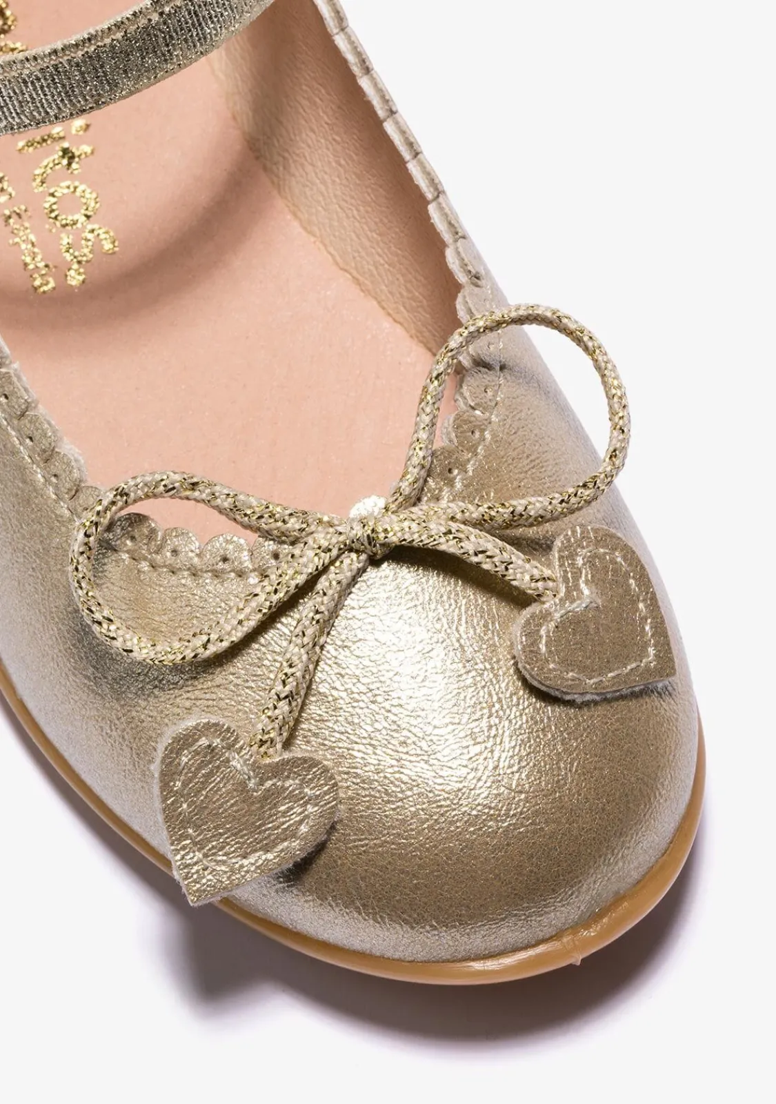 Conguitos Bailarinas De Niña Lazo Corazones Metalizado Platino^ Zapatos De Ceremonia|Bailarinas