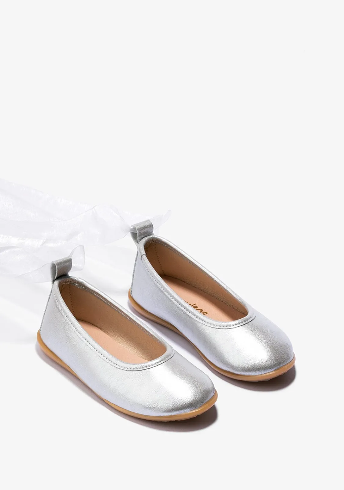Conguitos Bailarinas De Niña Lazo Metalizado Plata^ Zapatos De Ceremonia|Bailarinas