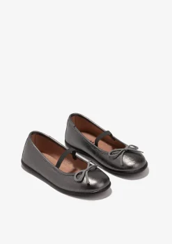 Conguitos Bailarinas De Niña Metalizado Plomo B&W^ Zapatos|Zapatos De Ceremonia