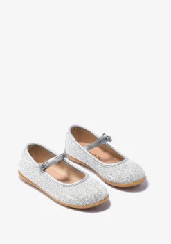 Conguitos Bailarinas De Niña Metalizado Plata^ Zapatos De Ceremonia|Bailarinas