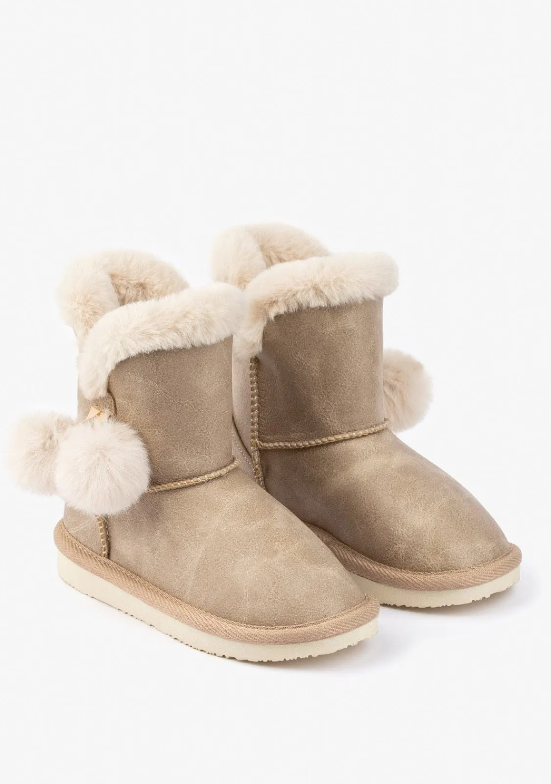 Conguitos Botas Australianas Pompón Pelo Beige B&W^ Botas Australianas|Botas Australianas