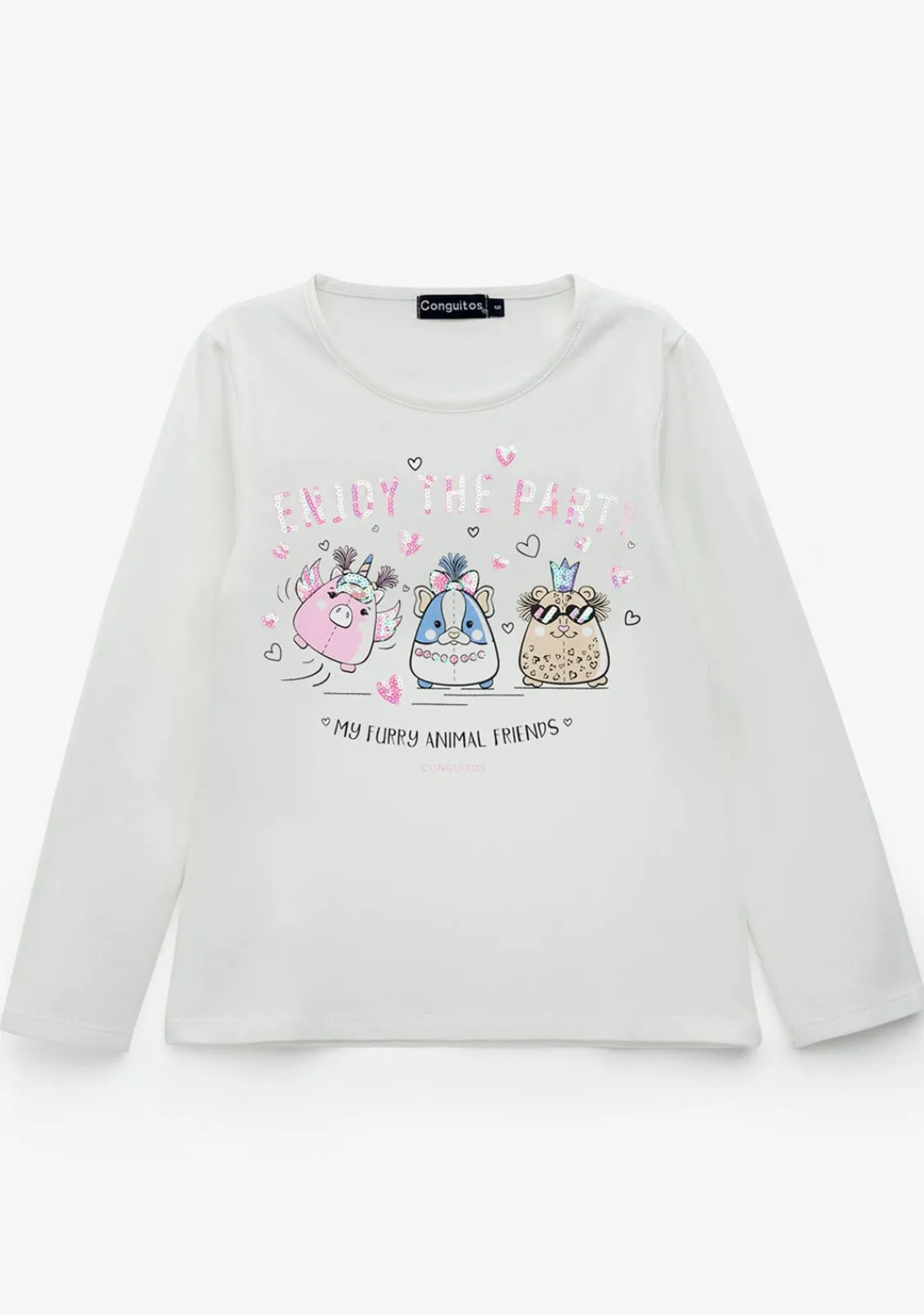 Conguitos Camiseta De Niña Animal Friends Blanco^ Camisetas|Camisetas Manga Larga