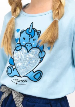 Conguitos Camiseta De Niña Celeste Con Unicornio^ Camisetas|Camisetas Manga Larga