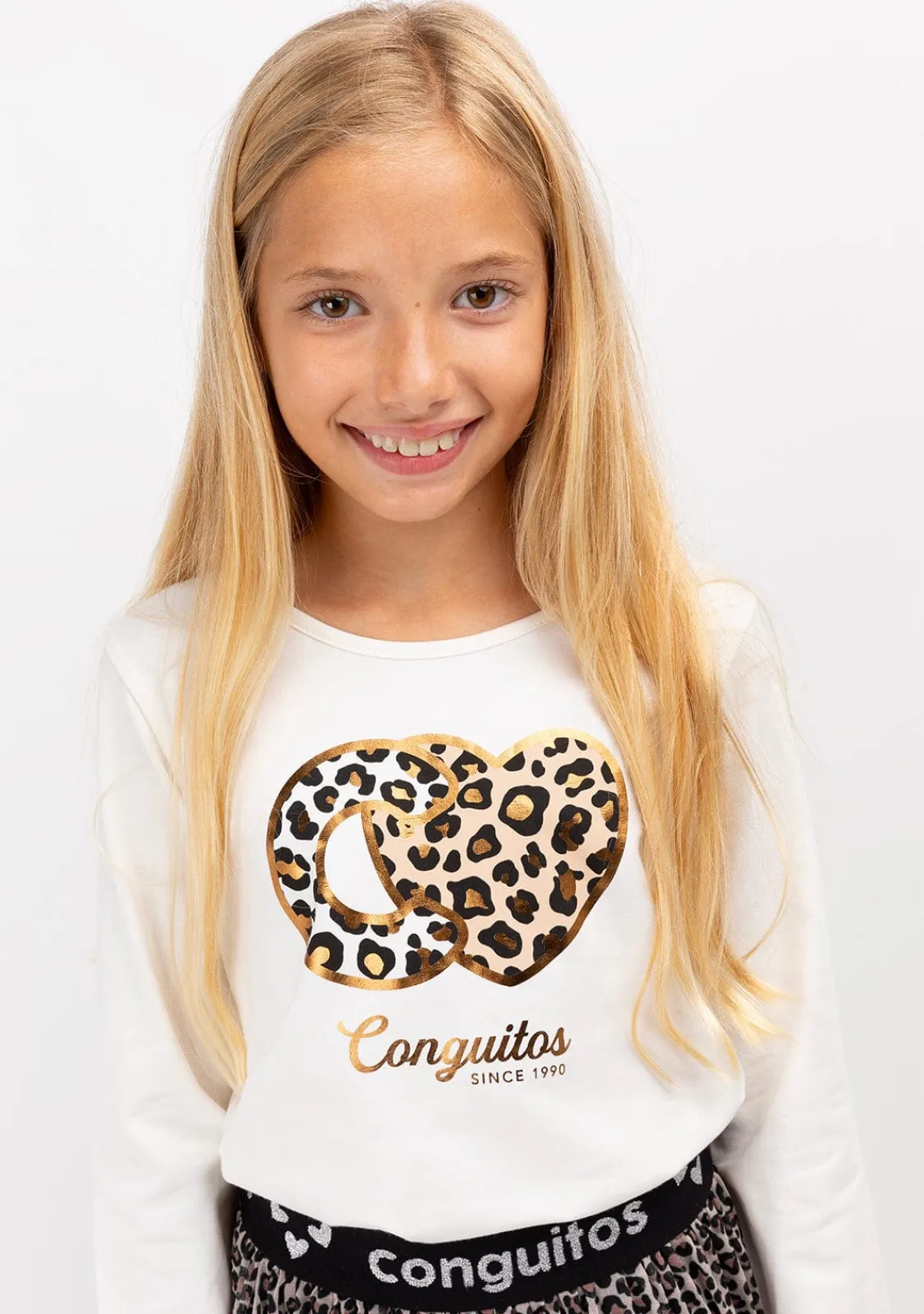 Conguitos Camiseta De Niña Leopardo Blanco^ Camisetas|Camisetas Manga Larga