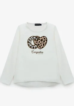Conguitos Camiseta De Niña Leopardo Blanco^ Camisetas|Camisetas Manga Larga