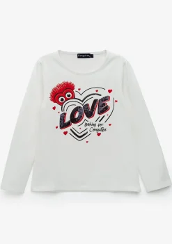 Conguitos Camiseta De Niña Corazón Lentejuelas Blanco^ Camisetas|Camisetas Manga Larga