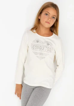 Conguitos Camiseta De Niña Corazón Strass Blanco^ Camisetas|Camisetas Manga Larga