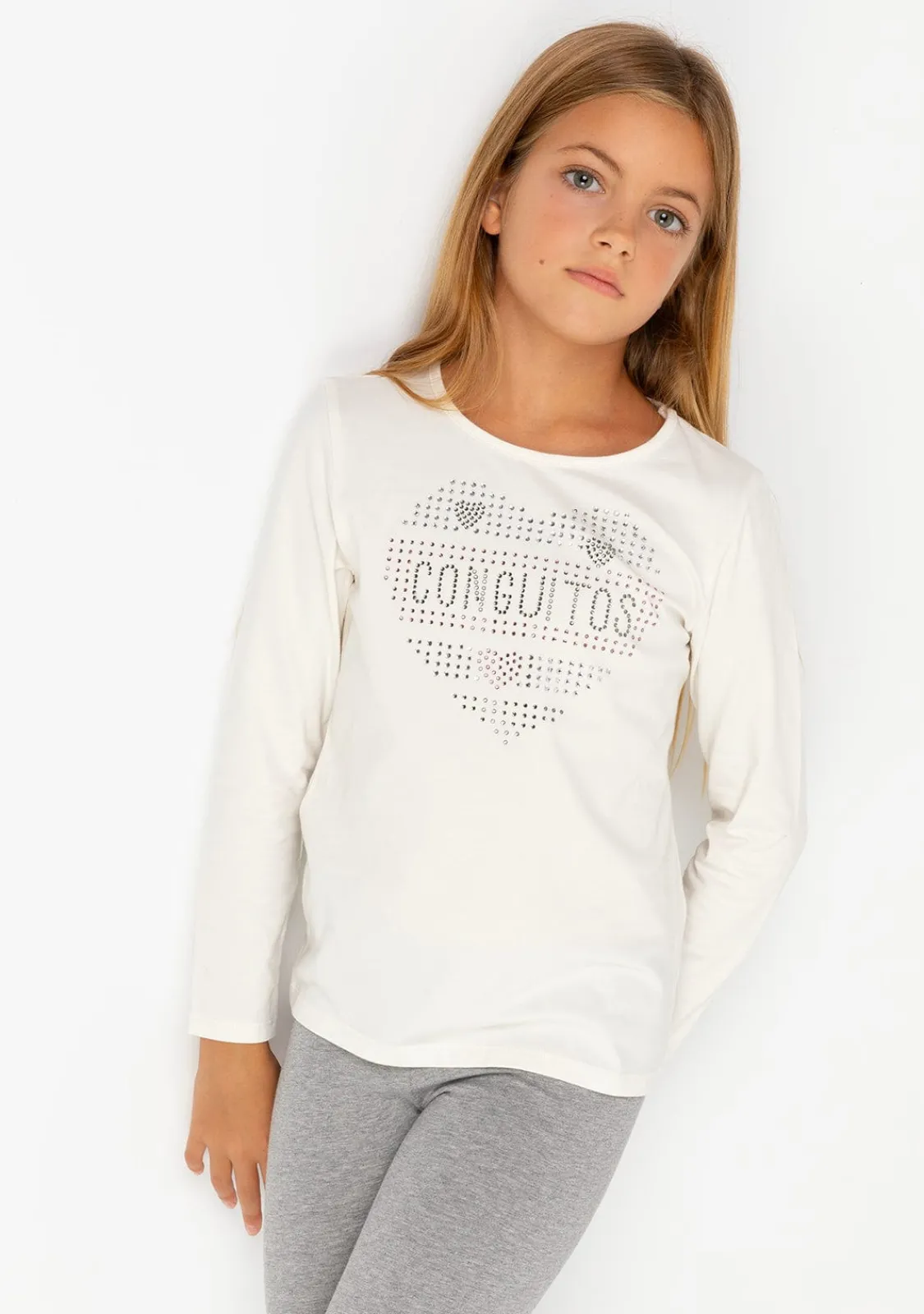 Conguitos Camiseta De Niña Corazón Strass Blanco^ Camisetas|Camisetas Manga Larga