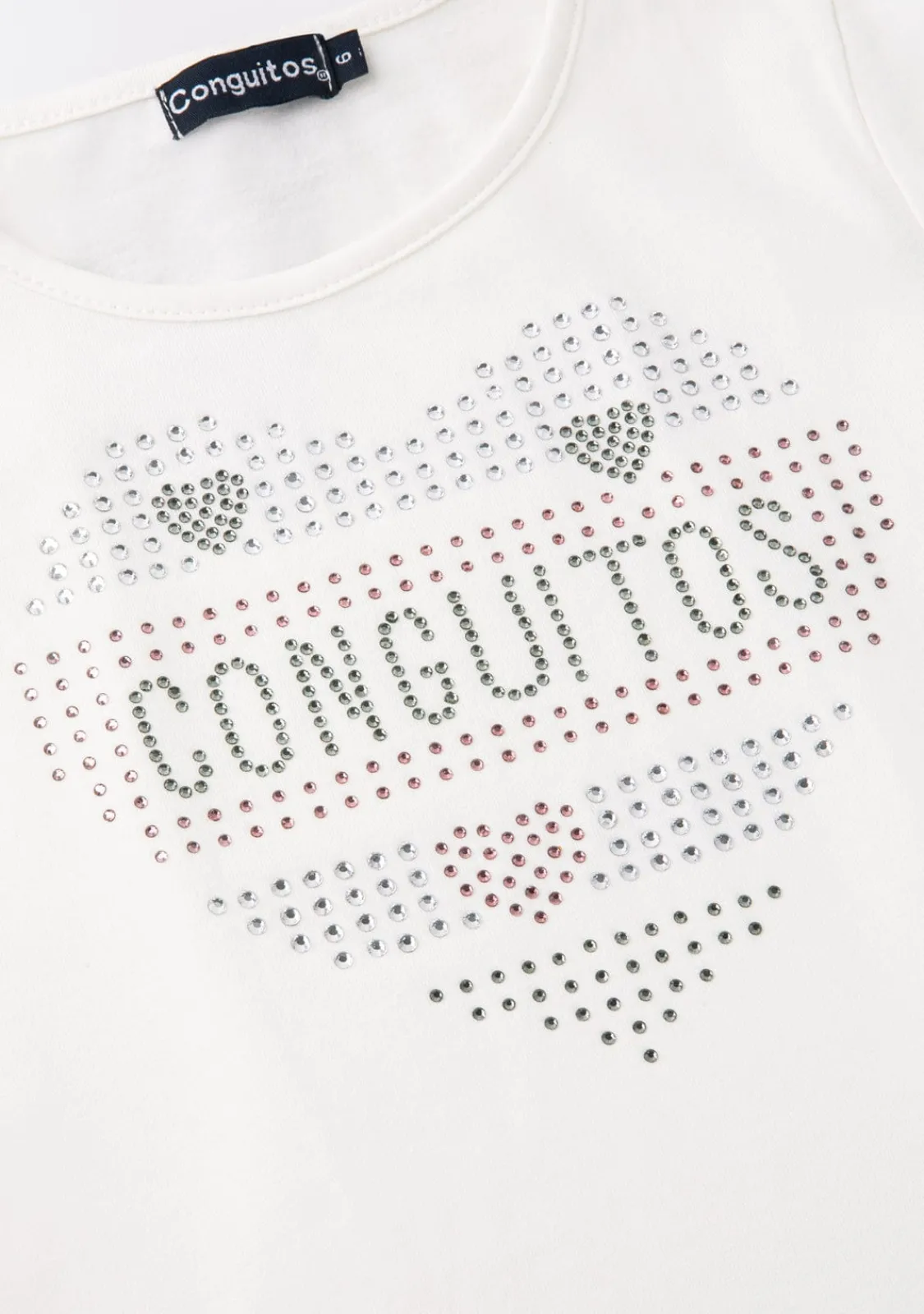 Conguitos Camiseta De Niña Corazón Strass Blanco^ Camisetas|Camisetas Manga Larga