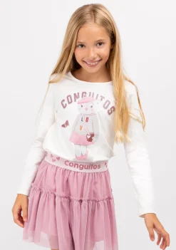 Conguitos Camiseta De Niña Osito University Blanco^ Camisetas|Camisetas Manga Larga