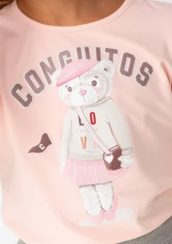 Conguitos Camiseta De Niña Osito University Rosa^ Camisetas|Camisetas Manga Larga