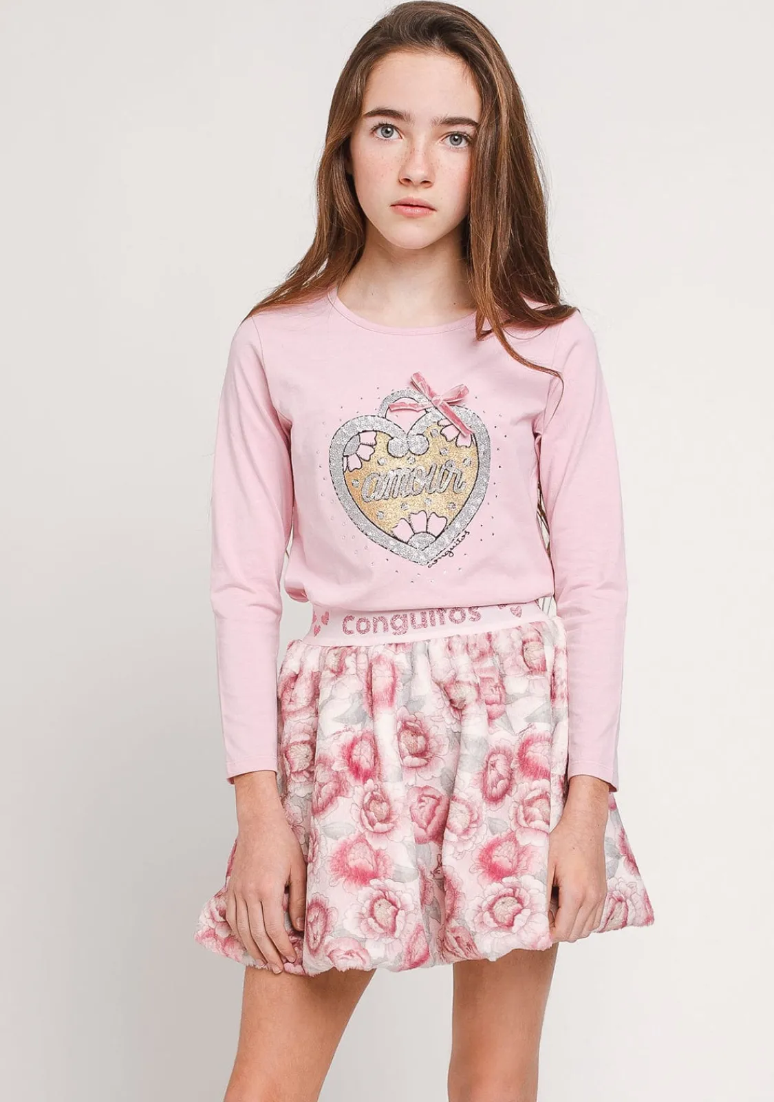 Conguitos Camiseta Niña Corazón Rosa^ Camisetas|Camisetas Manga Larga