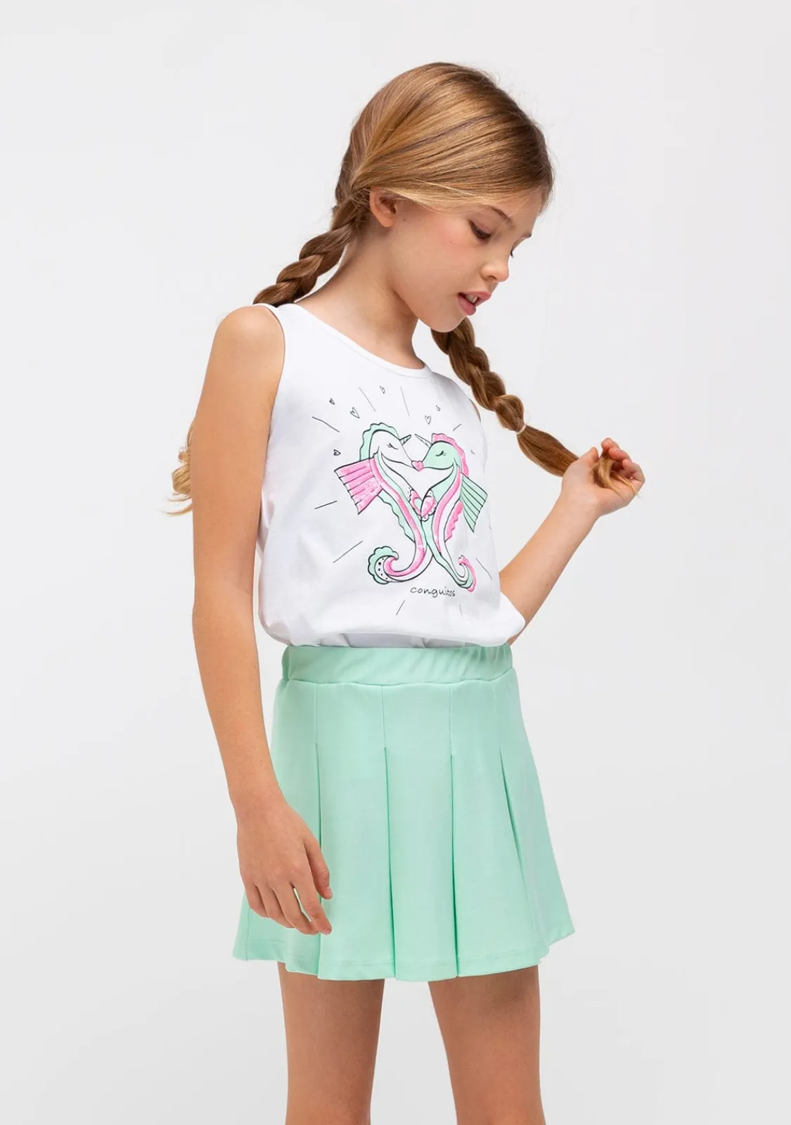 Conguitos Falda Niña Plisada Menta^ Faldas