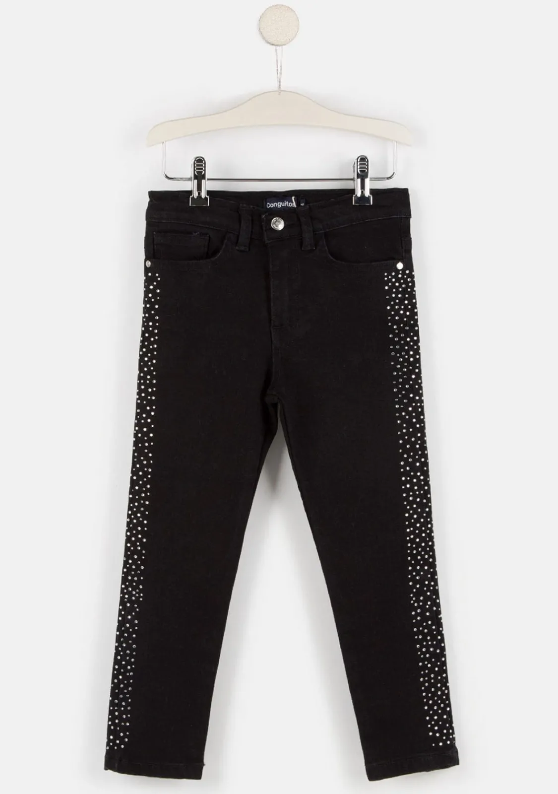 Conguitos Jeans De Niña Lateral Strass Negro^ Pantalones Y Leggins