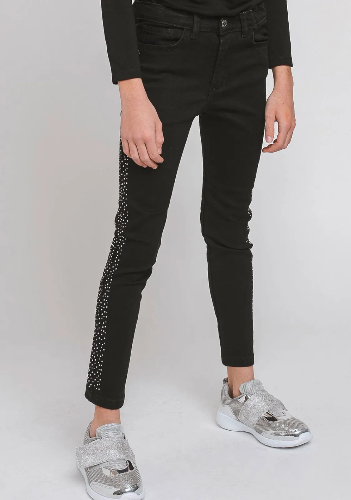 Conguitos Jeans De Niña Lateral Strass Negro^ Pantalones Y Leggins