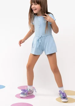 Conguitos Mono De Niña Felpa Liso Celeste^ Vestidos De Verano|Shorts