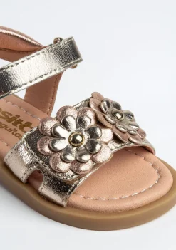 Conguitos Sandalias De Bebé Flores Piel Metalizada^ Sandalias
