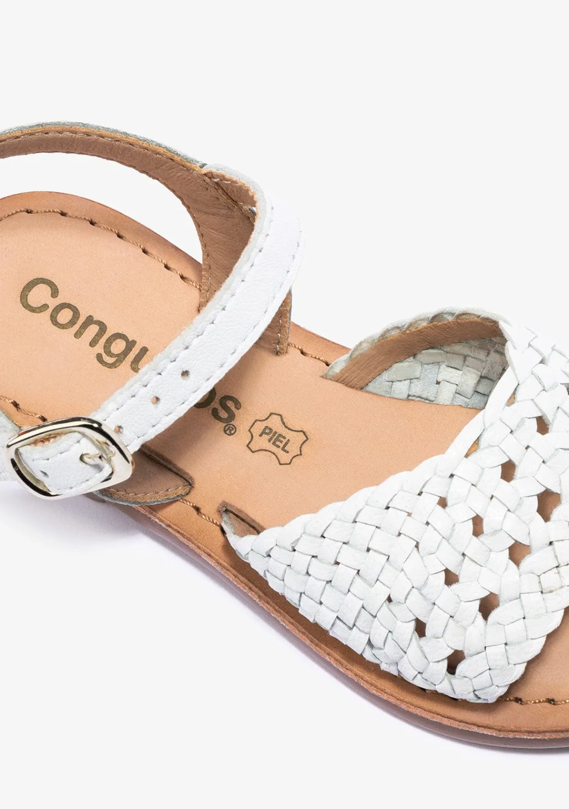Conguitos Sandalias De Niña Hebilla Textura Napa Blanco^ Sandalias|Zapatos De Ceremonia