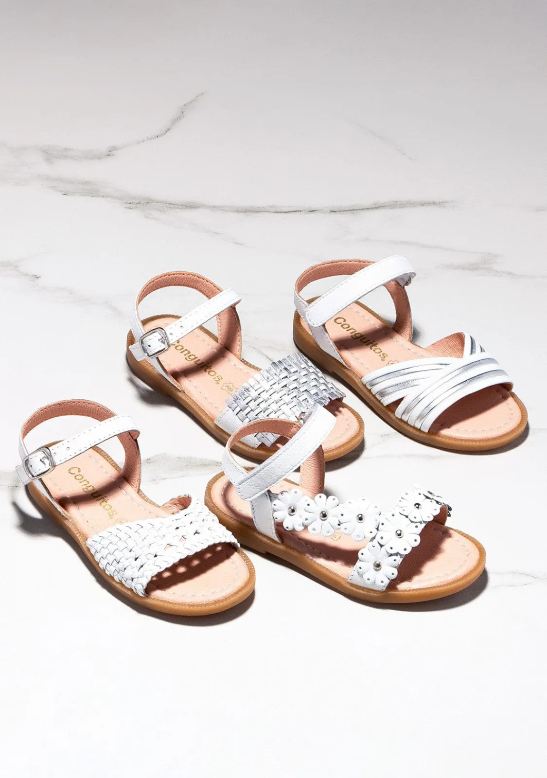 Conguitos Sandalias De Niña Piel Trenzada Blanco^ Sandalias|Zapatos De Ceremonia