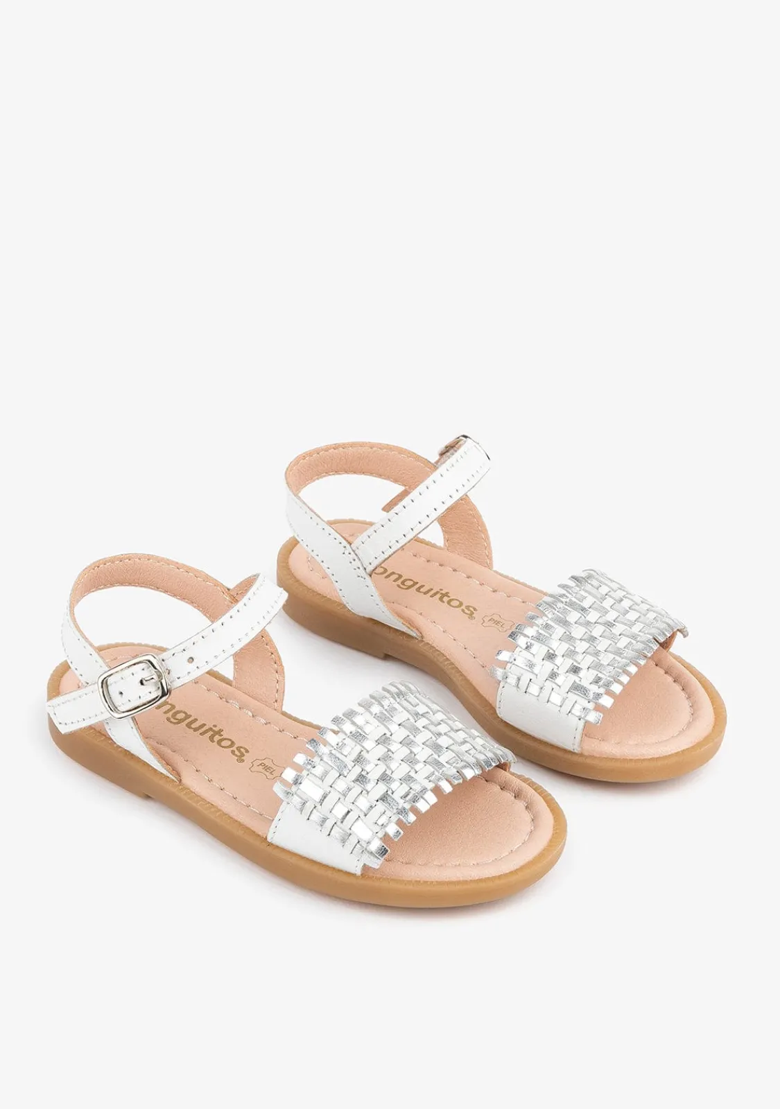 Conguitos Sandalias De Niña Piel Trenzada Blanco/Plata^ Sandalias|Zapatos De Ceremonia