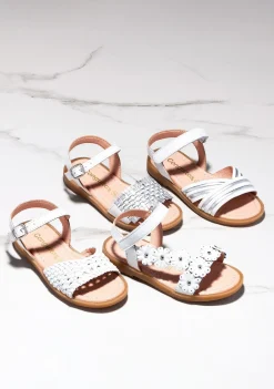 Conguitos Sandalias De Niña Piel Trenzada Blanco/Plata^ Sandalias|Zapatos De Ceremonia
