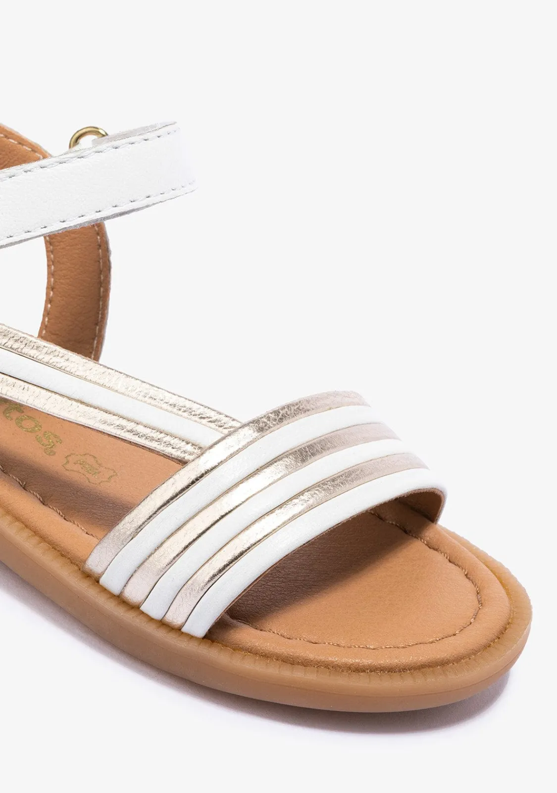 Conguitos Sandalias De Niña Tira Adherente Napa Blanco Oro^ Sandalias|Zapatos De Ceremonia