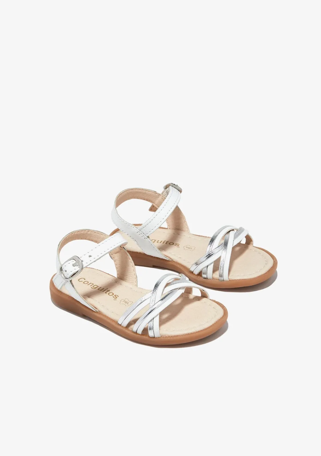 Conguitos Sandalias Hebilla Blanco Plata^ Sandalias|Zapatos De Ceremonia
