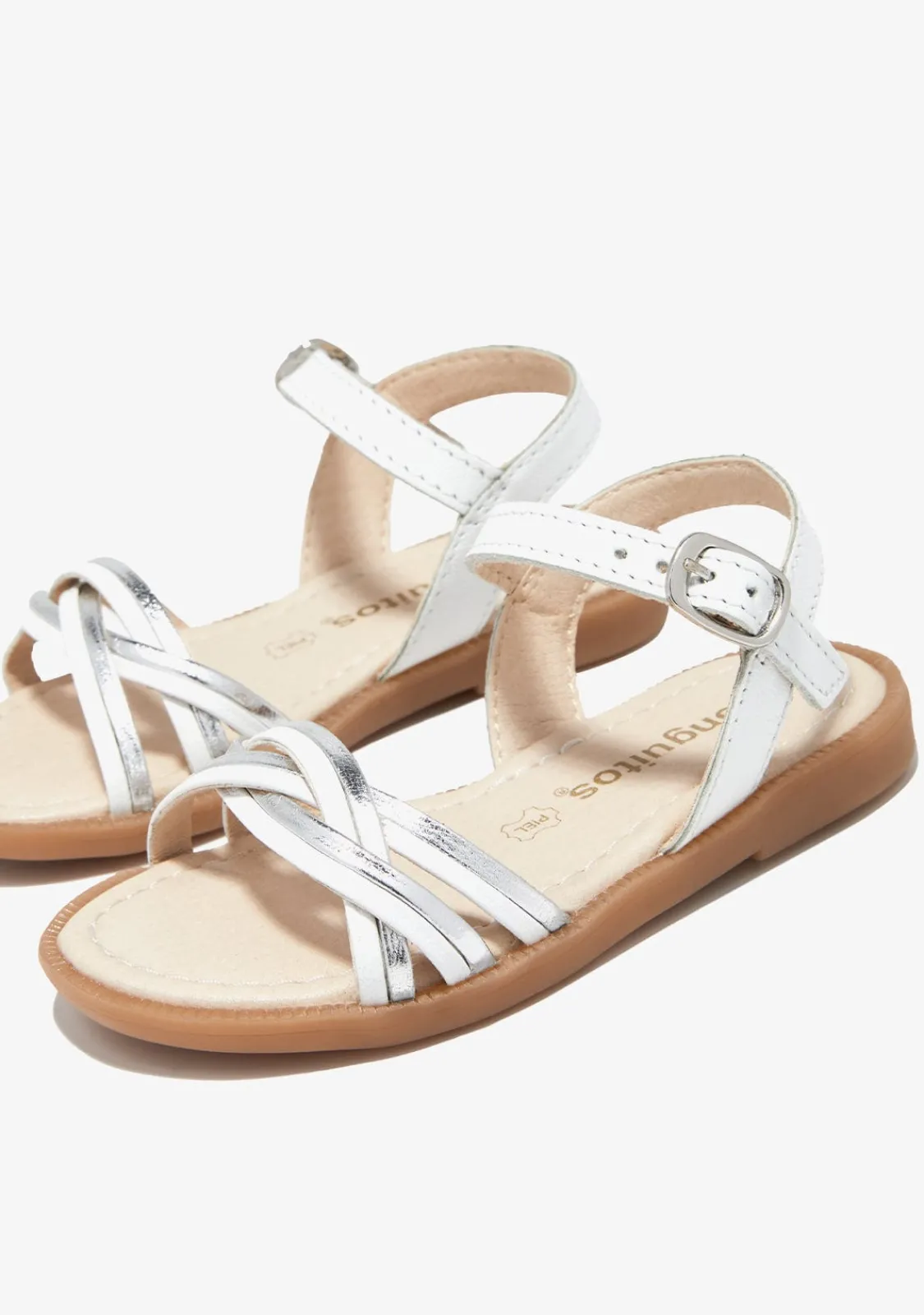 Conguitos Sandalias Hebilla Blanco Plata^ Sandalias|Zapatos De Ceremonia