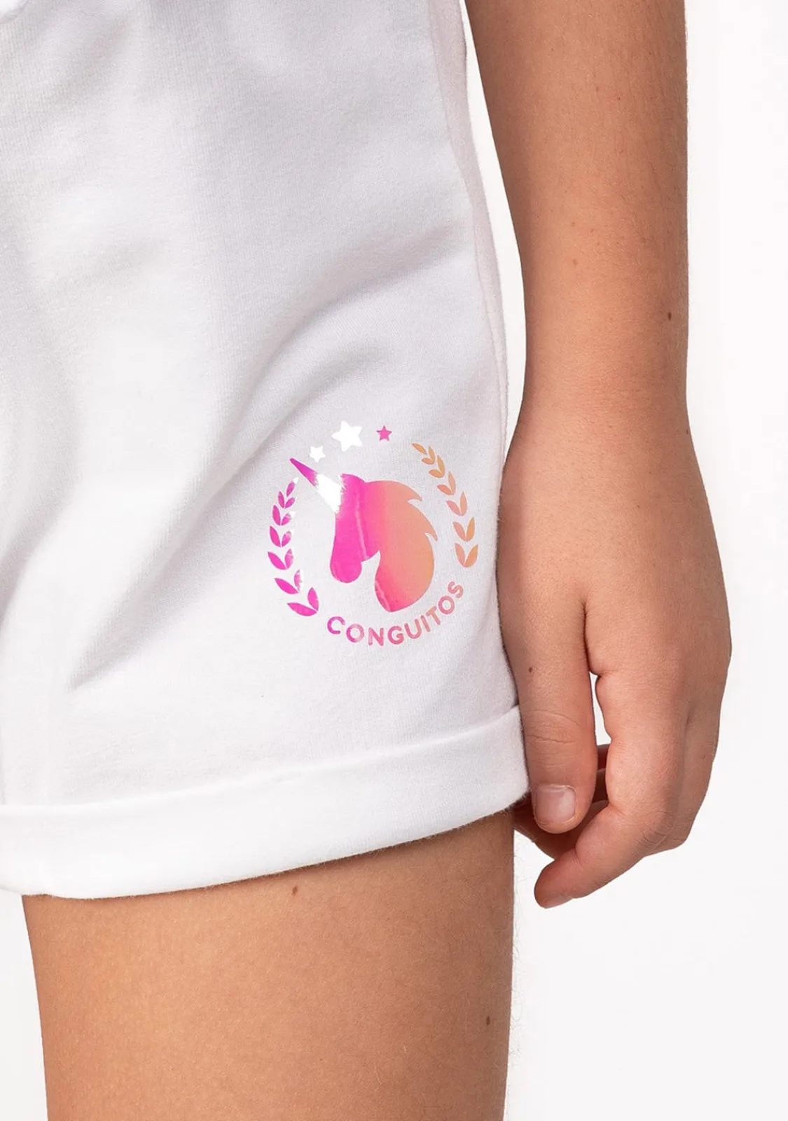 Conguitos Short Deportivo De Niña Liso Unicornio Blanco^ Shorts