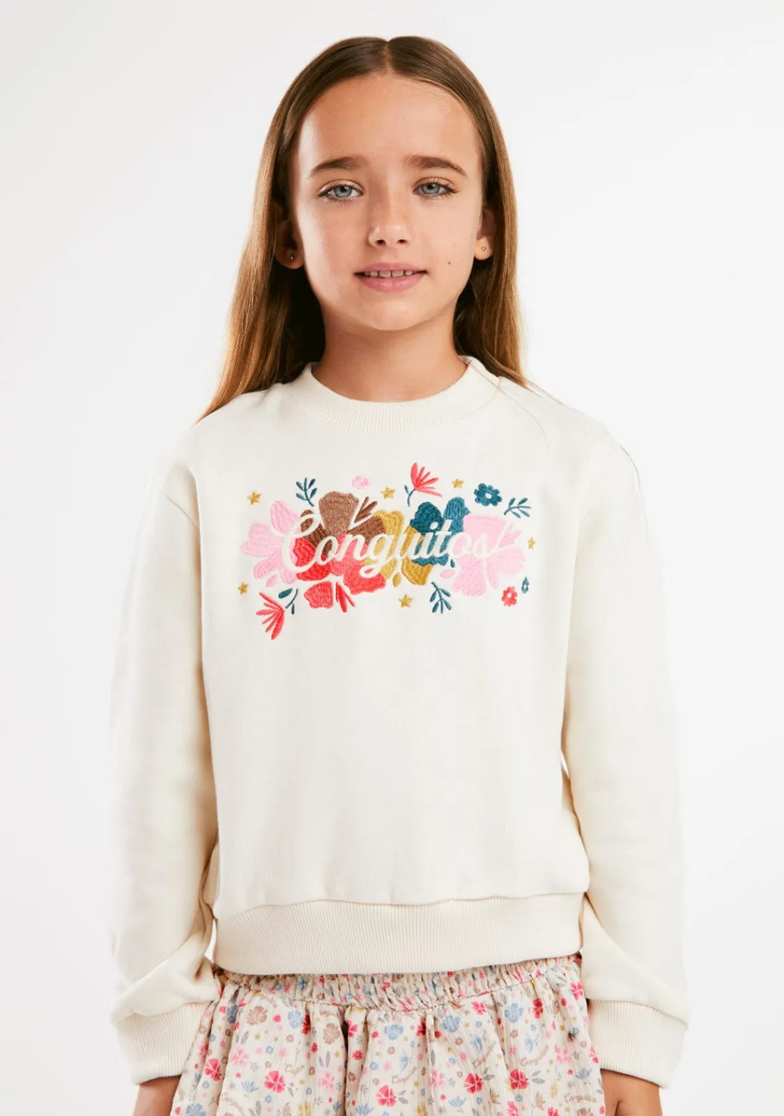 Conguitos Sudadera Bordado Flores Beige^ Sudaderas
