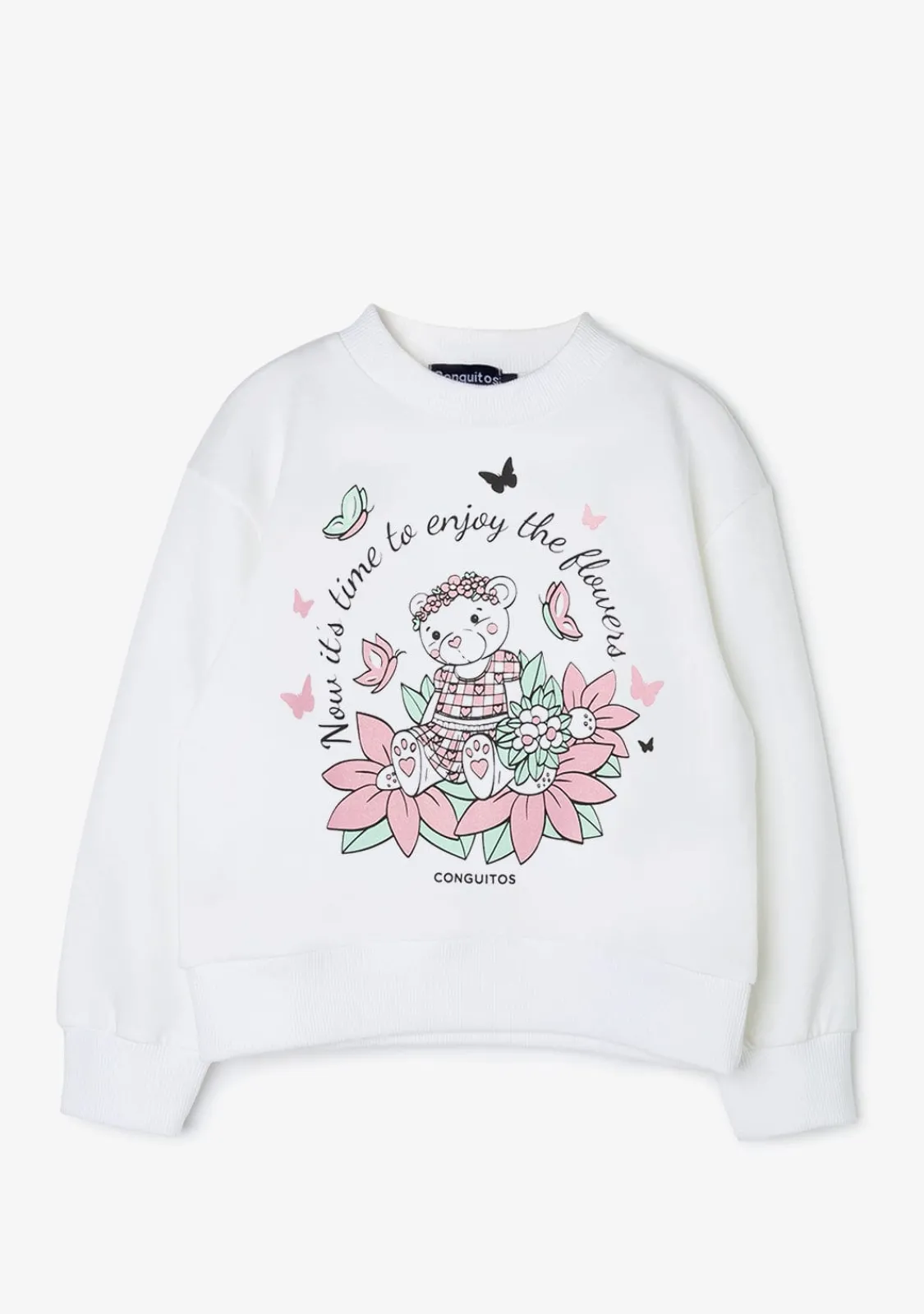 Conguitos Sudadera De Niña Blanco Oso Glitter Flores^ Sudaderas