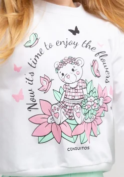 Conguitos Sudadera De Niña Blanco Oso Glitter Flores^ Sudaderas