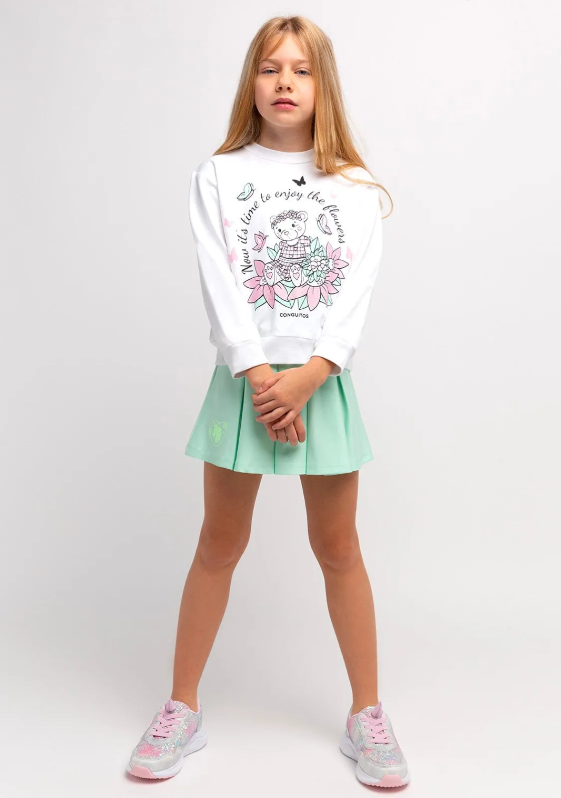 Conguitos Sudadera De Niña Blanco Oso Glitter Flores^ Sudaderas