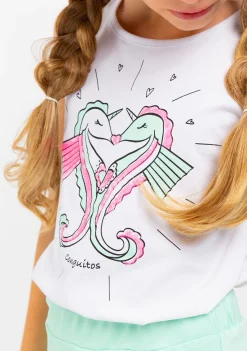 Conguitos Top Niña Estampado Caballito De Mar Blanco^ Camisetas