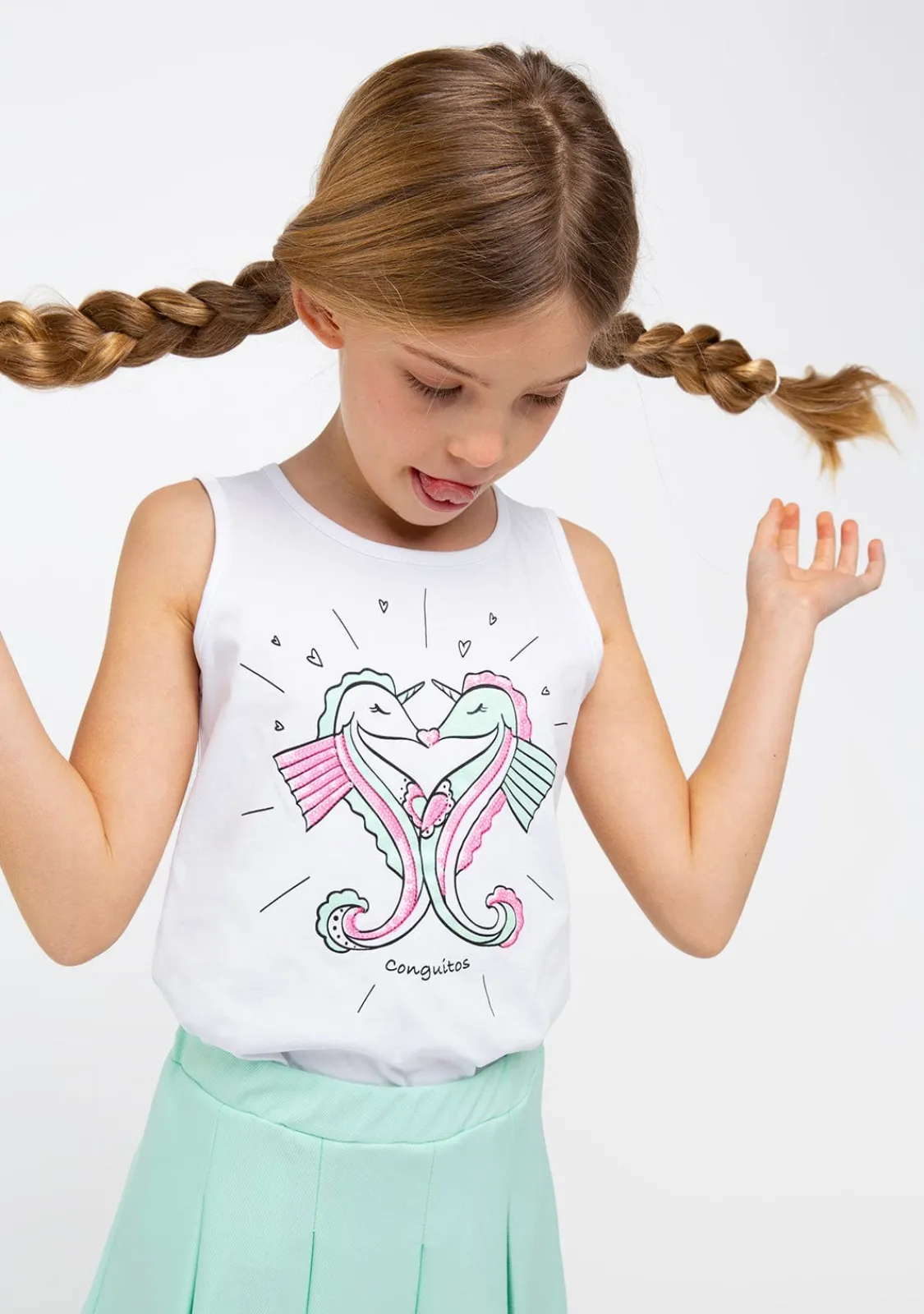 Conguitos Top Niña Estampado Caballito De Mar Blanco^ Camisetas