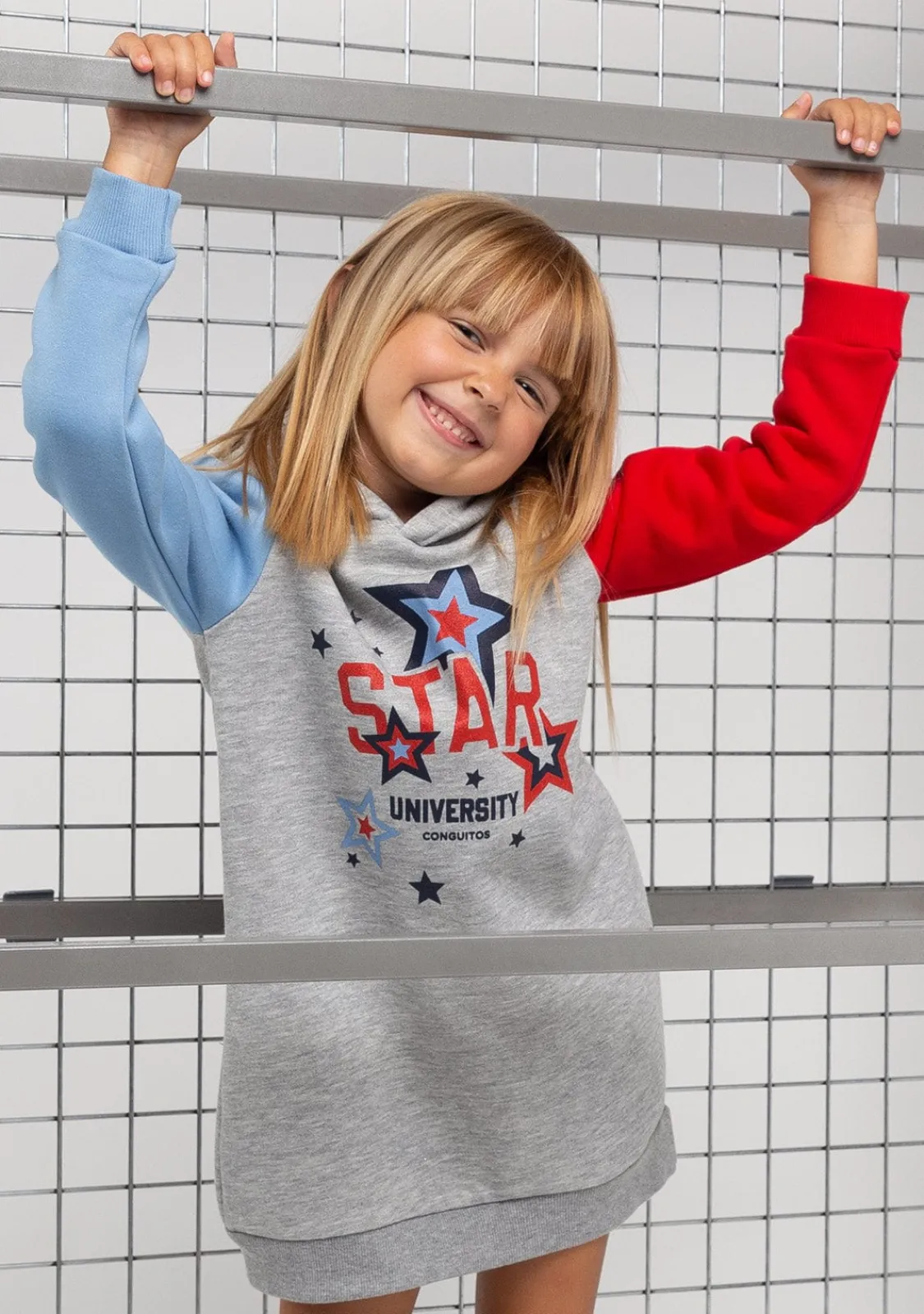 Conguitos Vestido De Niña Color Block Capucha Gris^ Vestidos Sudadera|Vestidos
