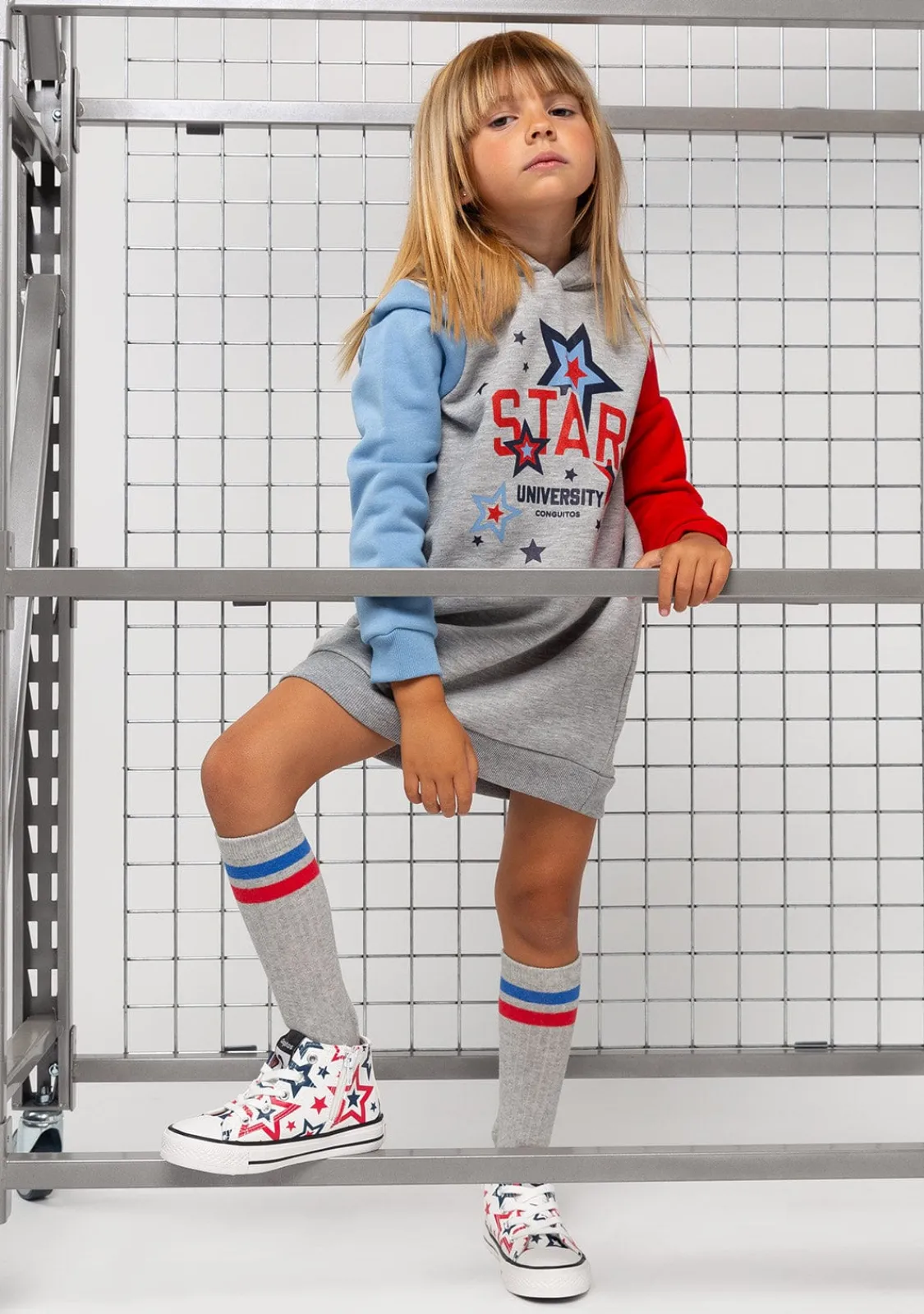 Conguitos Vestido De Niña Color Block Capucha Gris^ Vestidos Sudadera|Vestidos